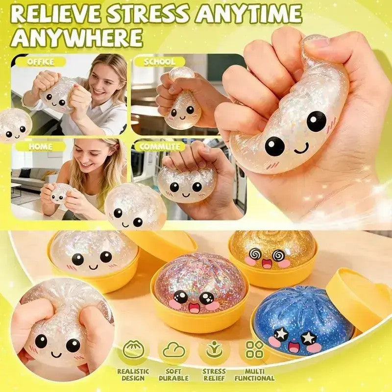Glitter Dumpling Squishy Toy, Colorful Stress Relief Ball, Soft Squeeze Decompression Toy, Stress Relaxation Gift for Adults