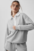 Take It Easy Long Sleeve Henley Pullover - Athletic Heather Grey/White
