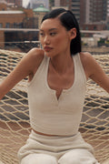 Ribbed Modal Henley Tank - Oatmeal Heather