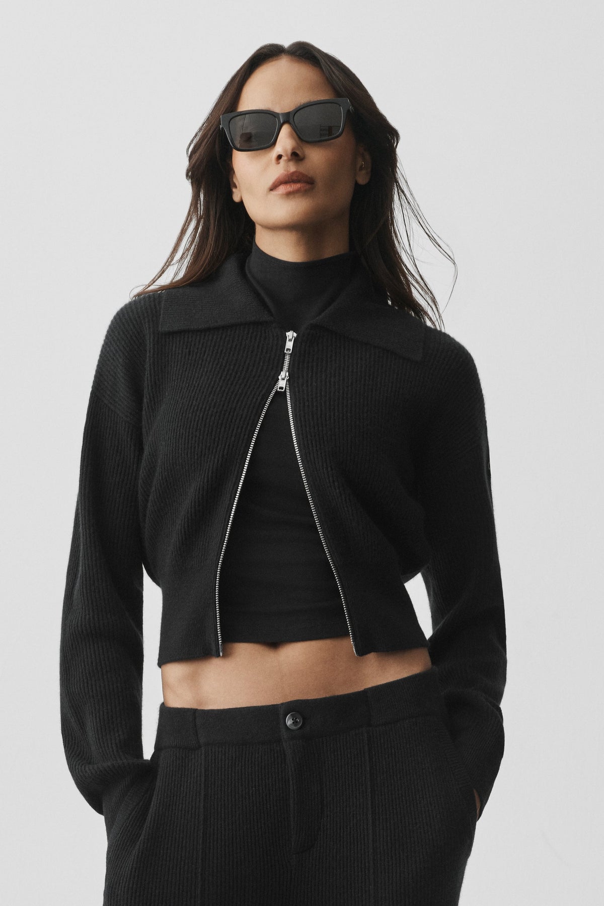 Cashmere Wool Harmony Full Zip Jacket - Black