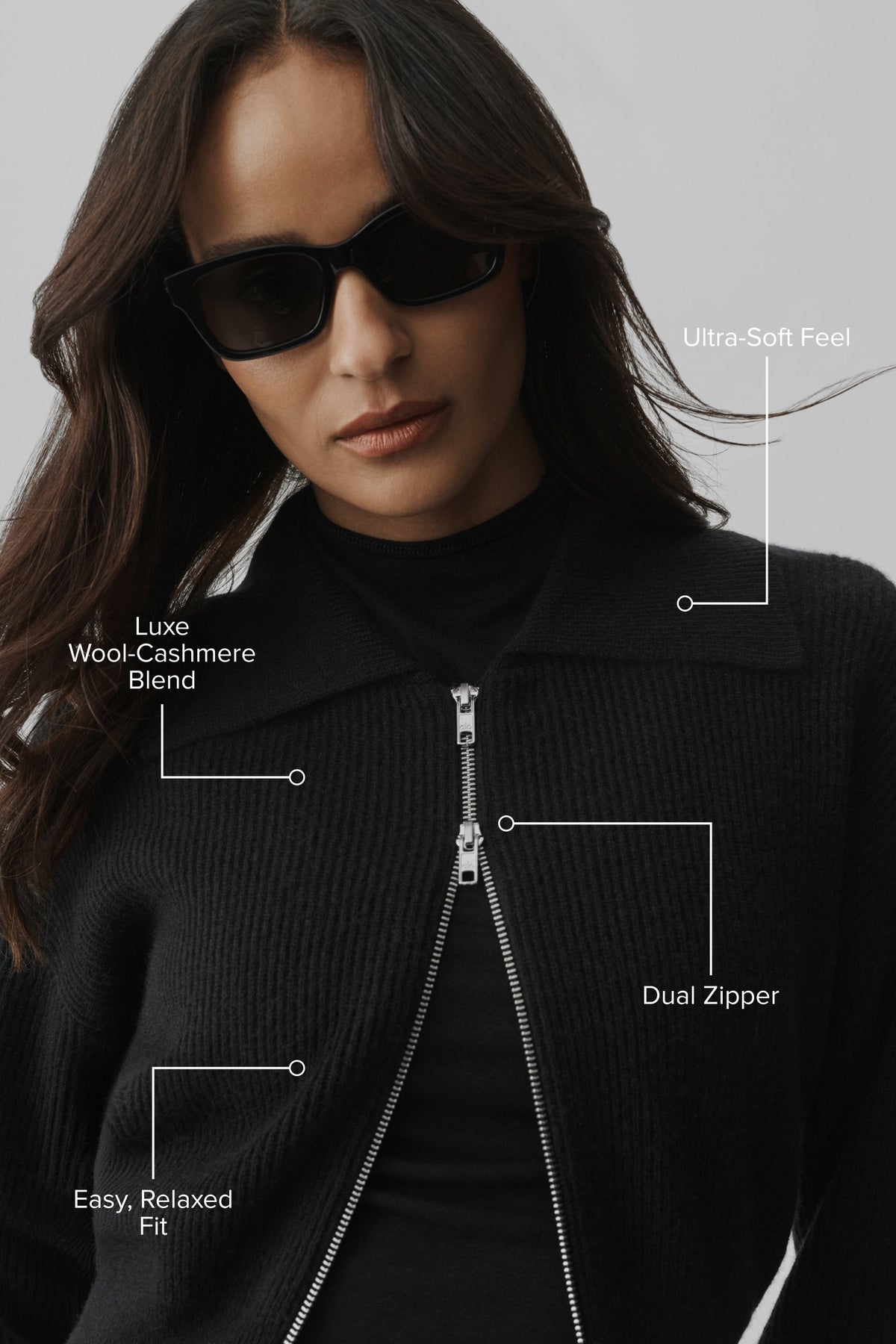 Cashmere Wool Harmony Full Zip Jacket - Black