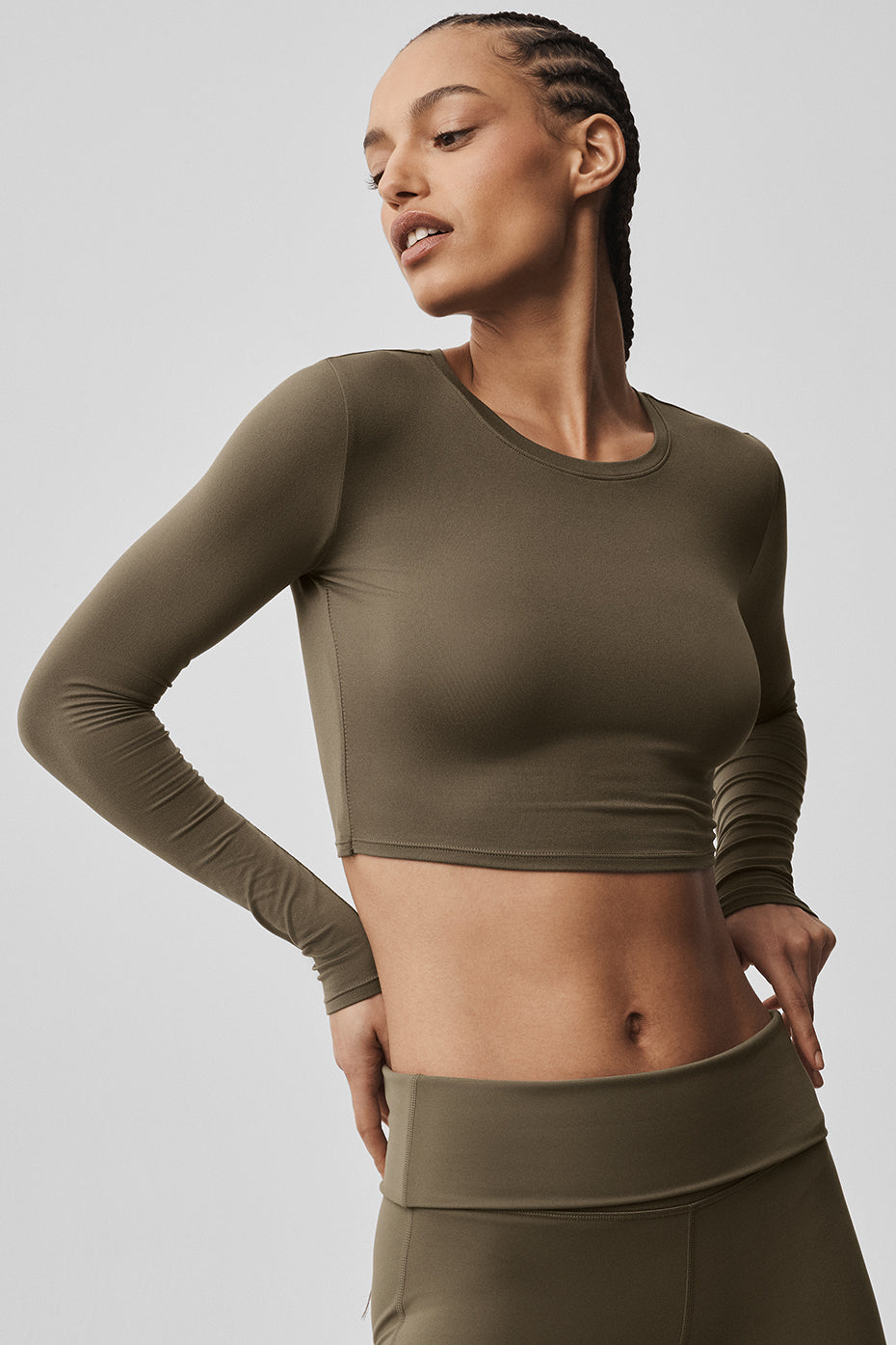 Crop Finesse Long Sleeve - Olive Tree