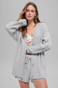 Cable Knit Winter Bliss Cardigan - Athletic Heather Grey