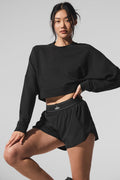 Cropped Sway Crew Neck Pullover - Black