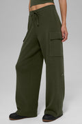 Scholar Knit High-Waist Cargo Pant - Green Olive