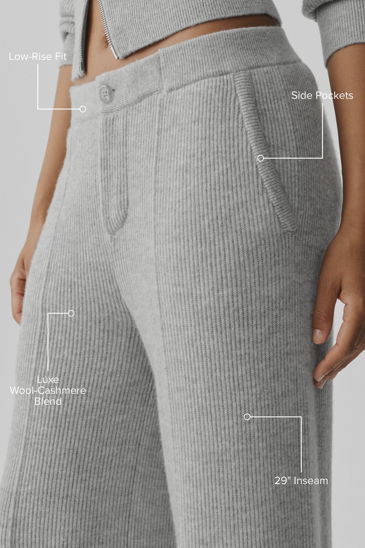 Cashmere Wool Low-Rise Harmony Trouser (Regular) - Athletic Heather Grey