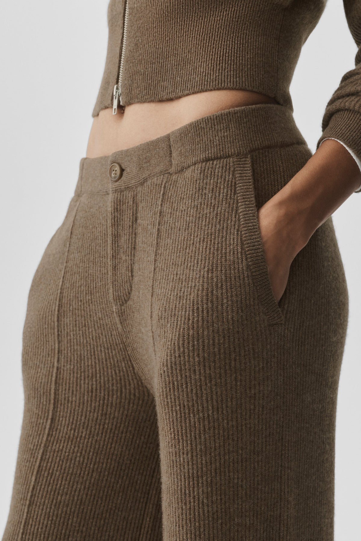 Cashmere Wool Low-Rise Harmony Trouser (Long) - Java Brown Heather