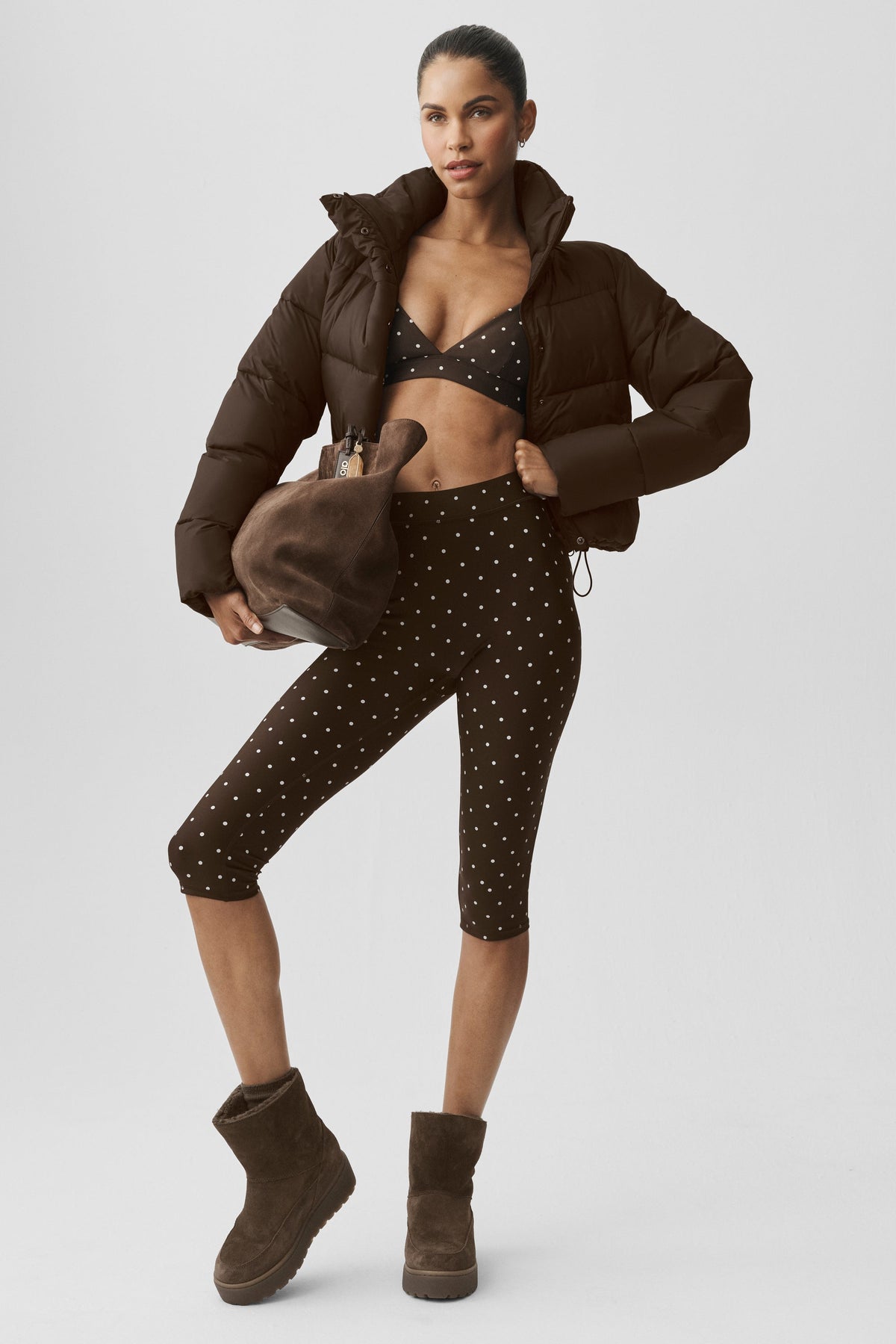 Airlift Polka Dot High-Waist Iconic 90's Capri - Espresso/White