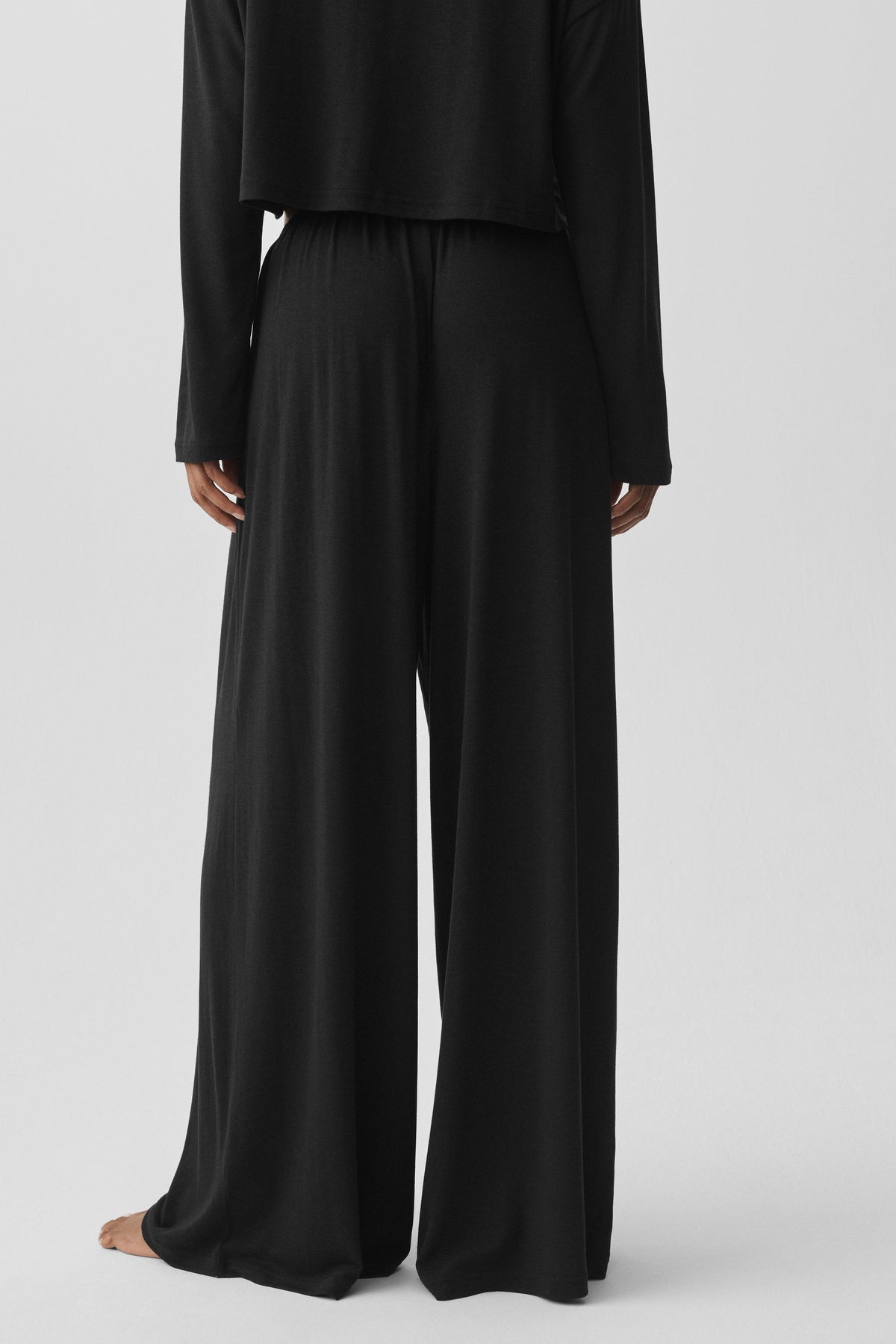 Semi Sheer High-Waist Oasis Wide Leg Pant (Regular) - Black