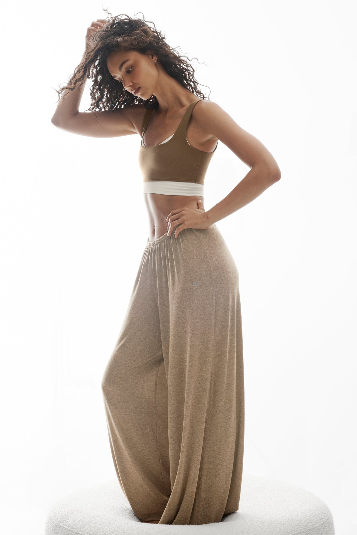 Semi Sheer High-Waist Oasis Wide Leg Pant (Regular) - Java Brown Heather