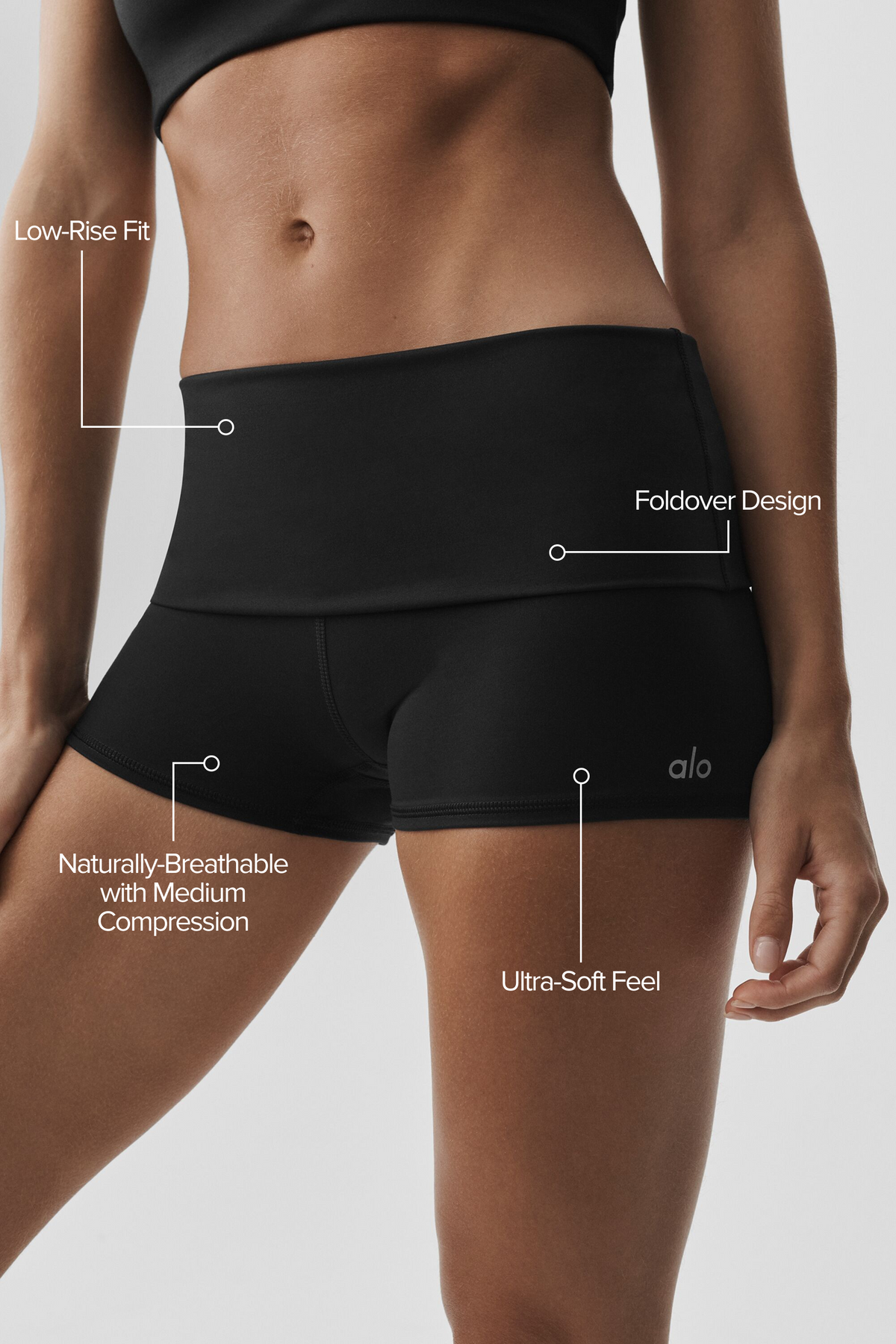 3"  ALO Softsculpt Low-Rise Foldover Short - Black